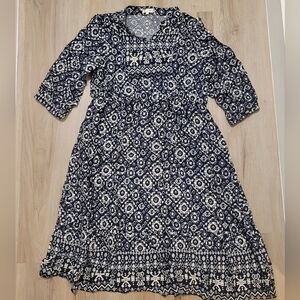 Sapphire Boho Chic Midi Dress Size Large Blue Tribal Print
